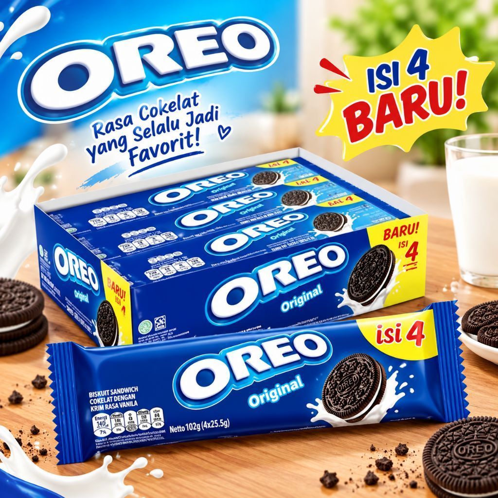 OREO Original Biskuit Sandwich Cokelat dengan Krim Rasa Vanila isi 4