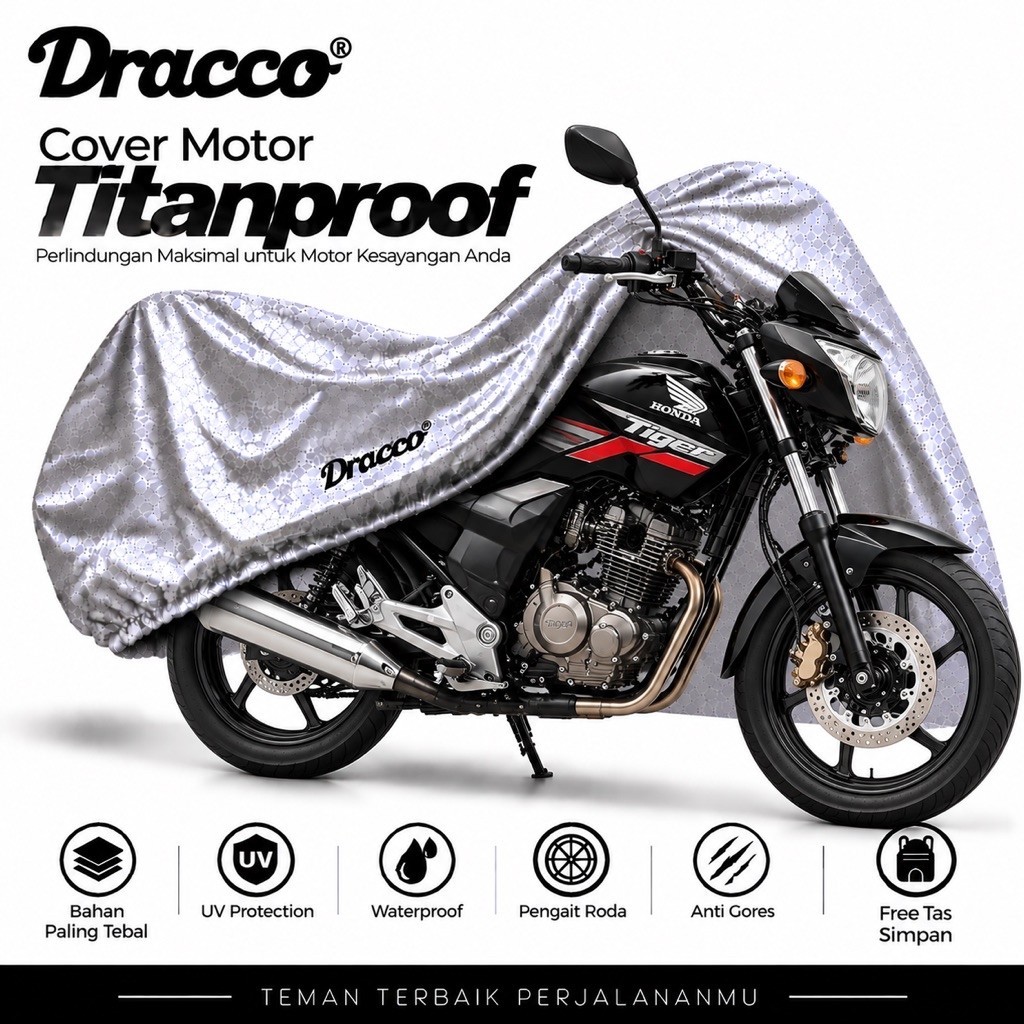 Cover Motor Honda Tiger Dracco Titanproof Waterproof Tebal Anti Panas UV Debu Hujan Sarung Motor