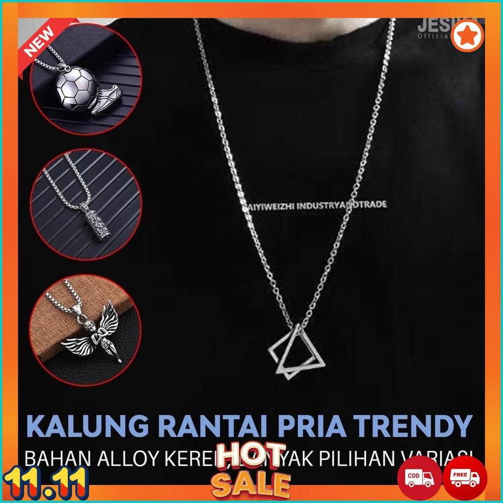 Kalung pria keren kekinian hip hop rantai panjang warna silver liontin bintang bulan coca cola bulu 