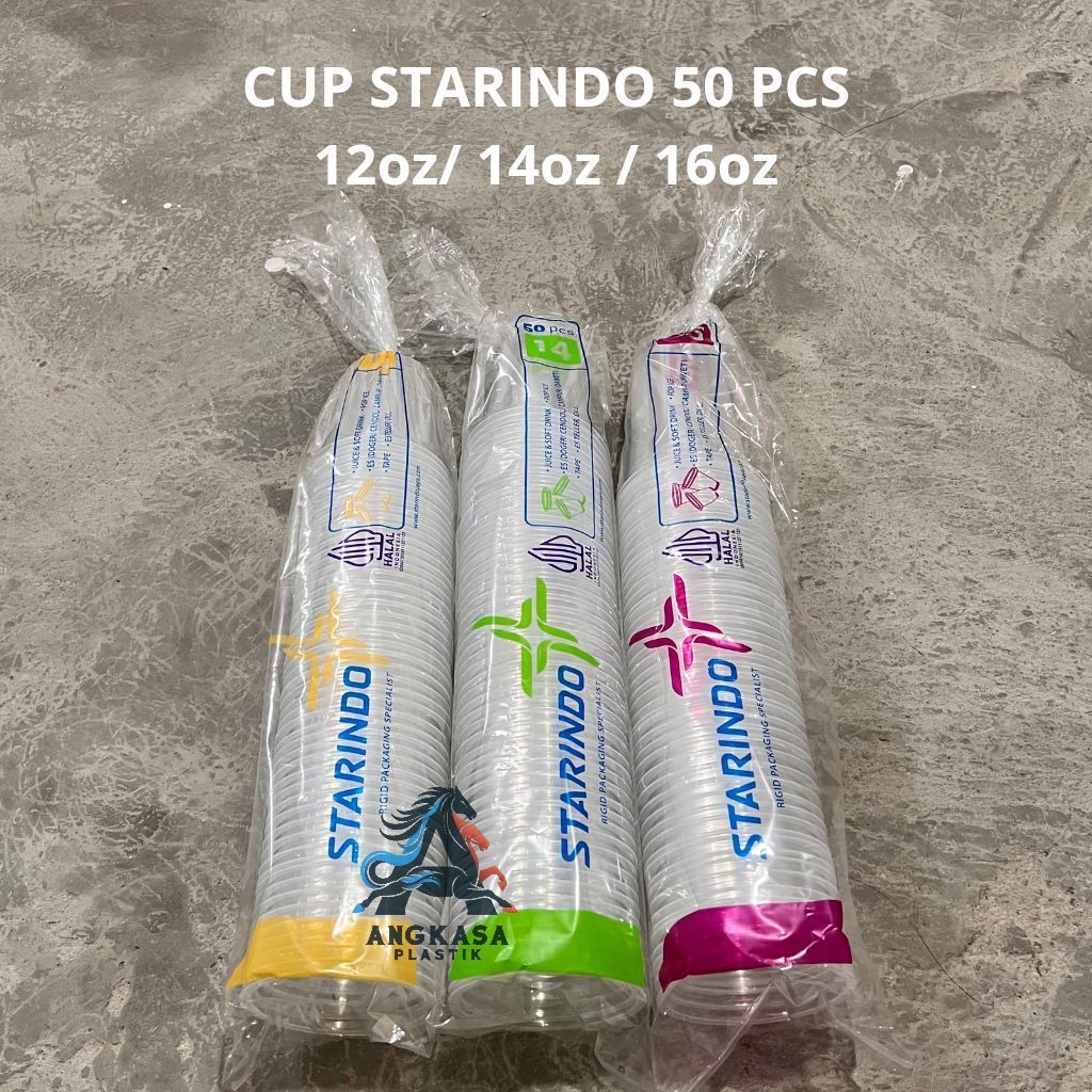 (50 PCS) Gelas Cup STARINDO 12oz 14oz 16oz Gelas Plastik Tebal / Gelas Starindo Datar 12oz / Gelas S
