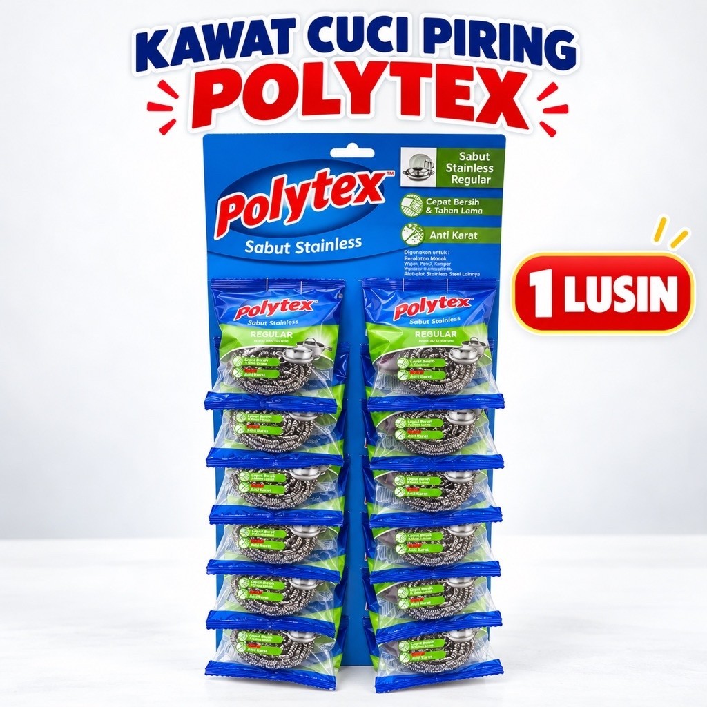 (1LUSIN) Kawat Cuci Piring Polytex / Sabut Stainless Polytex