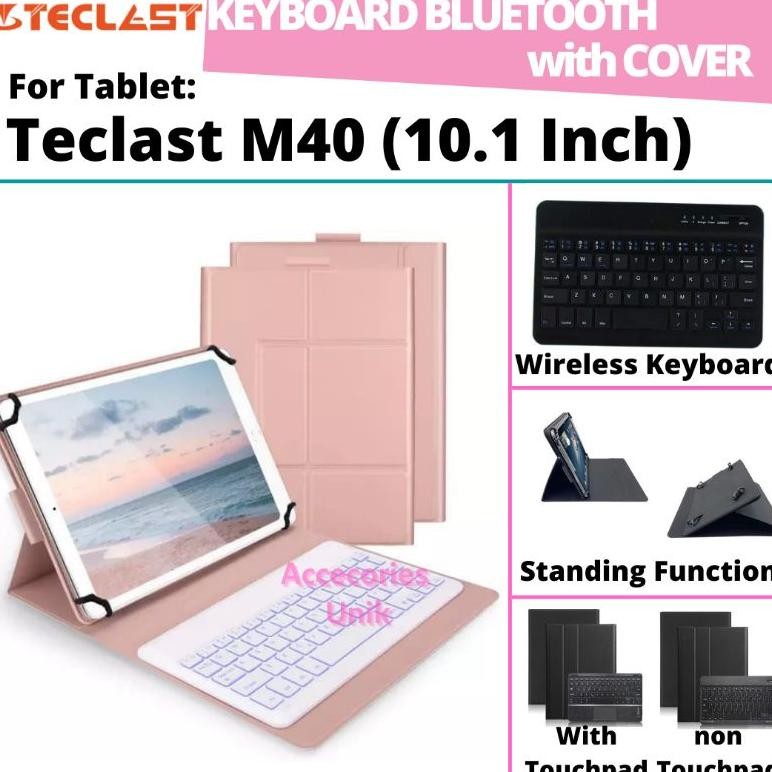 Diskon Teclast M40 Tab Tablet Android 10" 10 Inch Book Cover Keyboard Wireless Bluetooth Flip Stand 
