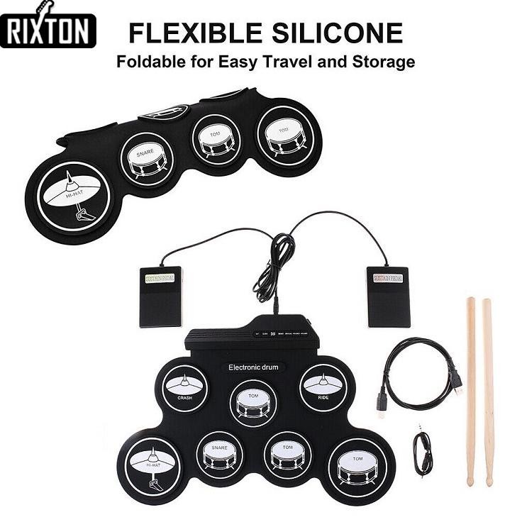 Rixton Digital Portabel Drum Roll Drum Elektronik Perkusi Portabel Silicone Hand Roll Drum Kit Drum 