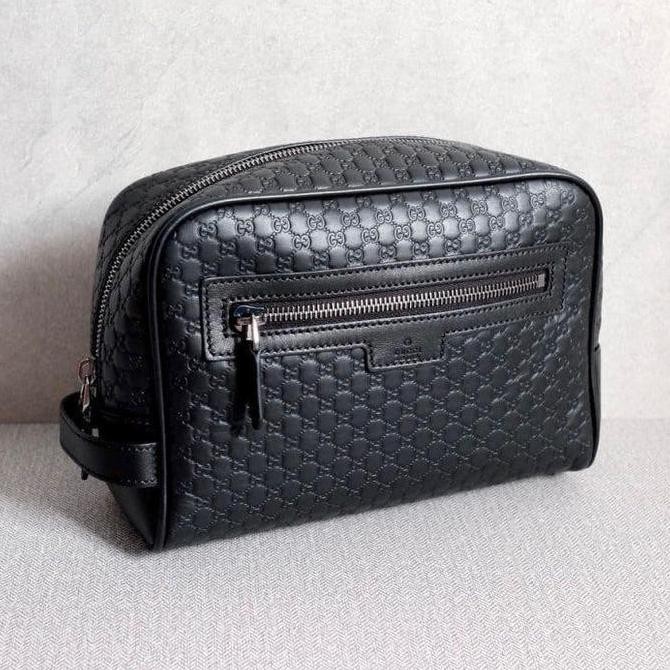 Gucci Signature Men Pouch Clutch In Black