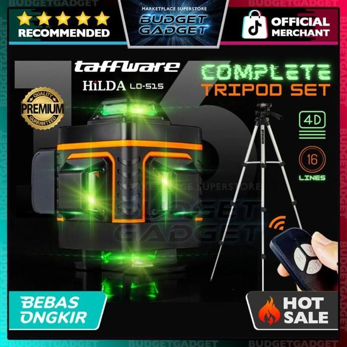 

Taffware HILDA Mesin Self Leveling Laser Level 4D 3D 16 Line with Remote Waterpas Laser Pengukur Kemiringan Lantai Dinding Keramik - LD-515