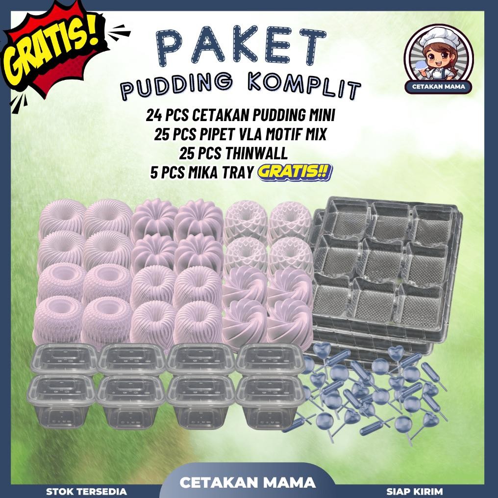 [PAKET PUDDING] 24 PCS Cetakan Pudding Mini Motif Mix+  + 25 PCS Pipet Vla Fla Motif Mix + 25 PCS Th