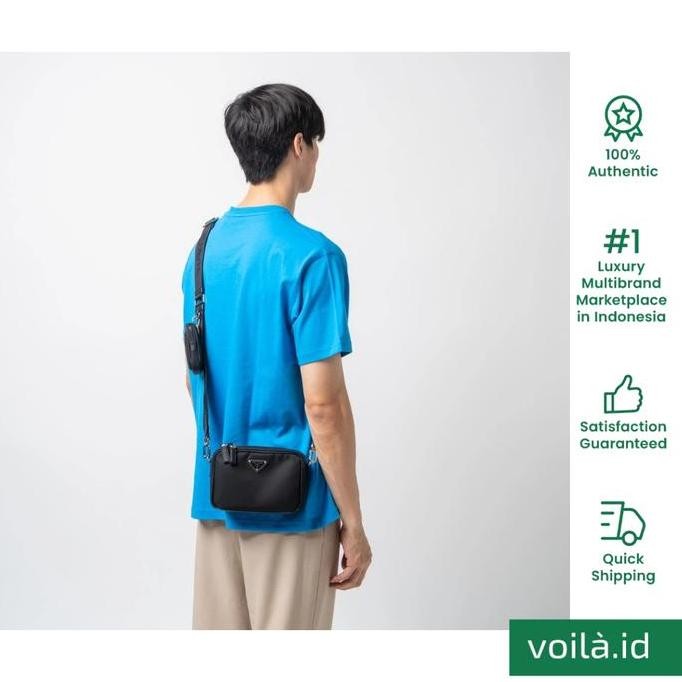 Voilaid Prada Brique Re-Nylon And Saffiano Leather Sling Bag Black