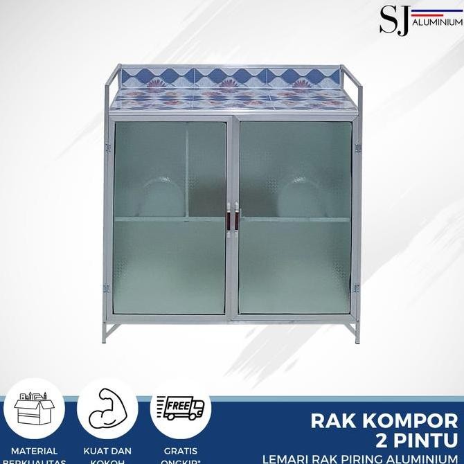 TERBARU Rak Piring Lemari Dapur Kaca Aluminium - Kompor 2 Pintu