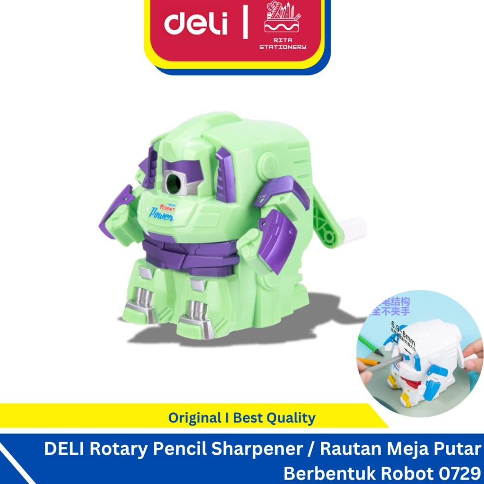 

Deli Rotary Pencil Shaener Rautan Meja Putar Berbentuk Keren Robot anak lakilaki hijau 0729