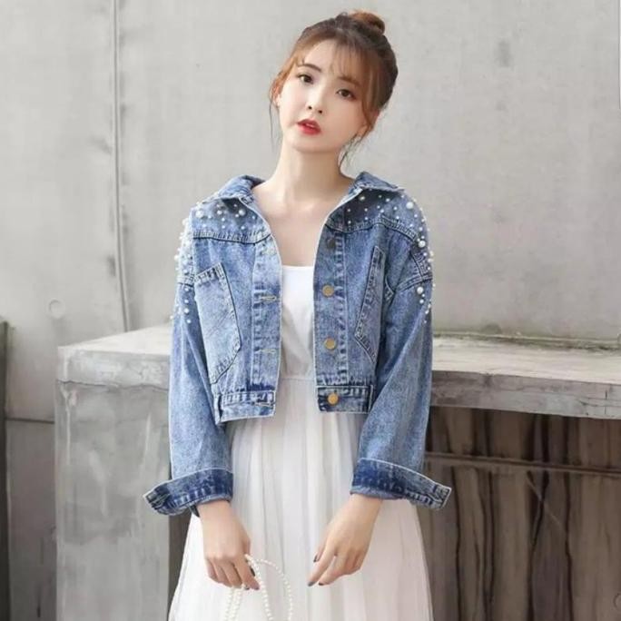 JAKET CROP JEANS MUTIARA WANITA / JAKET JEANS JS