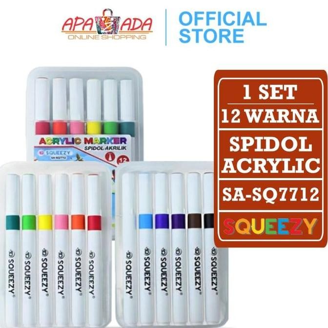 

Apazada - Spidol Akrilik [1 Set - 12 Warna] / Pena Cat / Acrylic Marker Squeezy SA-SQ7712