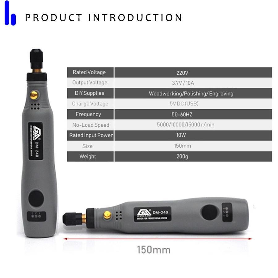 Grinder Mini Listrik Cordless Bor Mini Set 3 Kecepatan Grinding Mesin Poles Usb Ukiran Pena Mata Bor