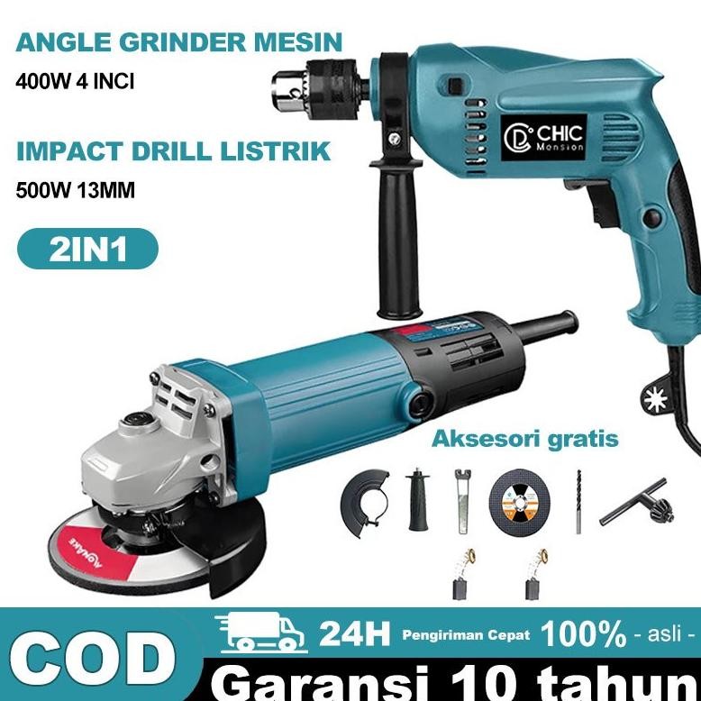 2IN1 bor dan gerinda mesin bor listrik Gerinda dan bor dapat box paket pertukangan lengkap gerinda M