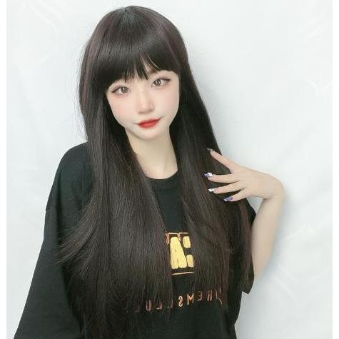 Rambut Wig Wanita Model Poni Panjang Lurus