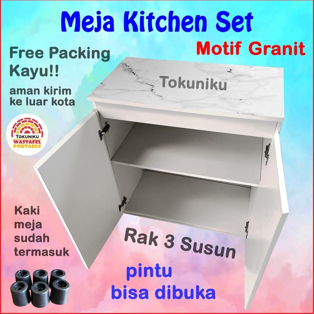 Meja Kompor Kitchen Set Meja Dapur Rak Kompor Lemari Dapur Tokuniku Motif Granit Marmer Carara