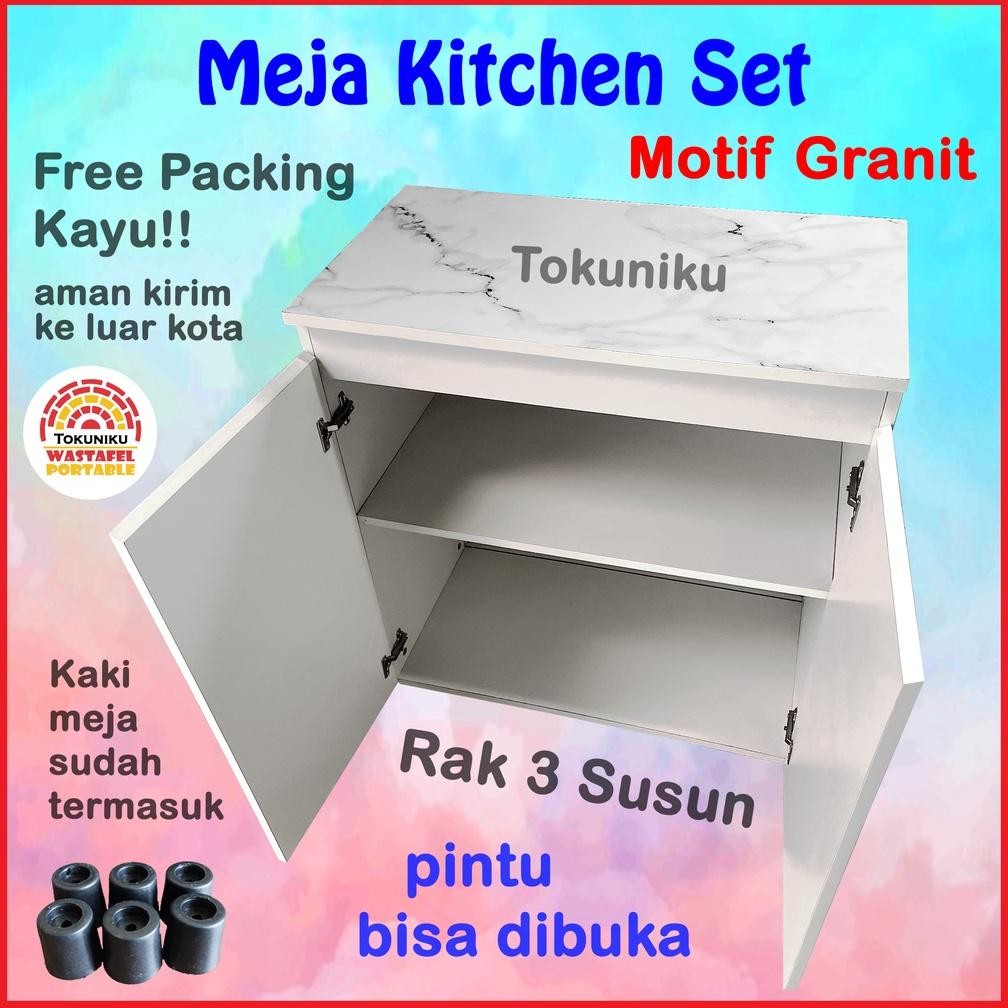 Meja Kompor Kitchen Set Meja Dapur Rak Kompor Lemari Dapur Tokuniku Motif Granit Marmer Carara