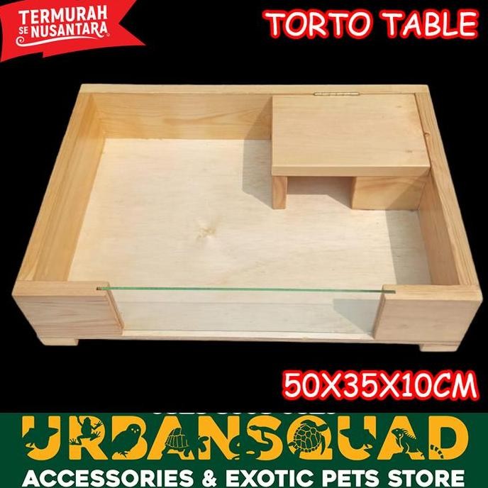 TORTO TABLE TORTAB KAYU KACA 50X35X10 CM KANDANG KURA SULCATA PARDALIS