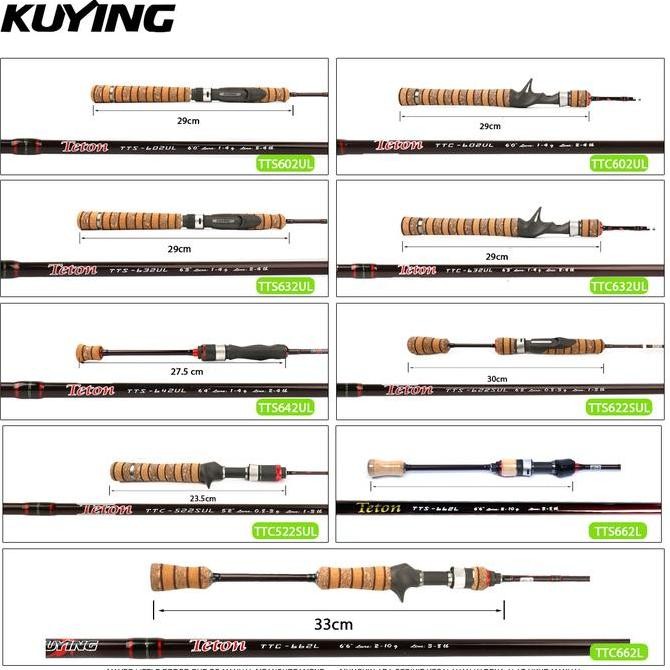 KUYING Joran Pancing TETON L UL SUL 1.56m-1.98m 1-3lb 2-4lb 3-8lb dengan FUJI Rings dan FUJI Reel Se