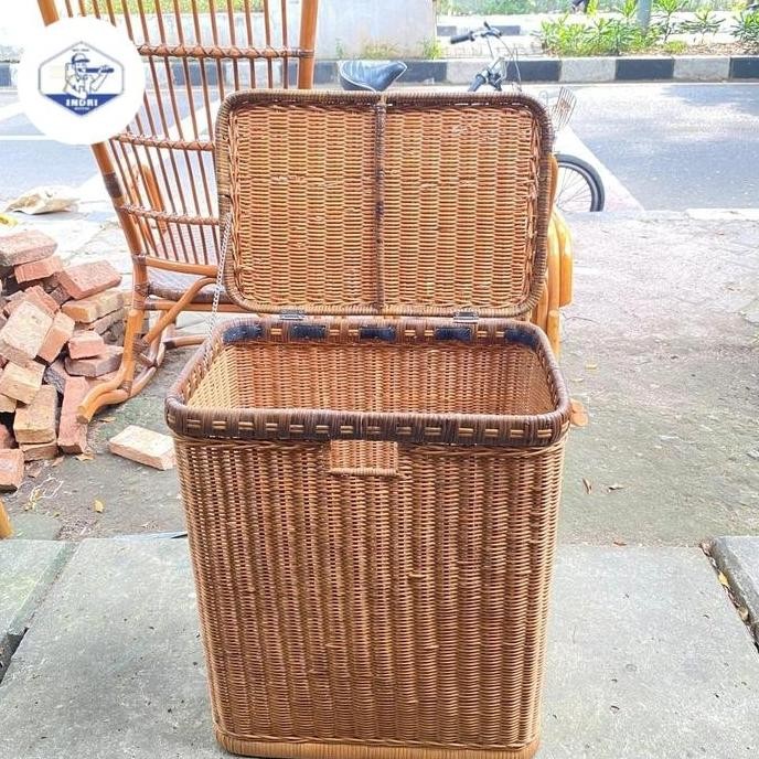 keranjang laundry kotak rotan asli