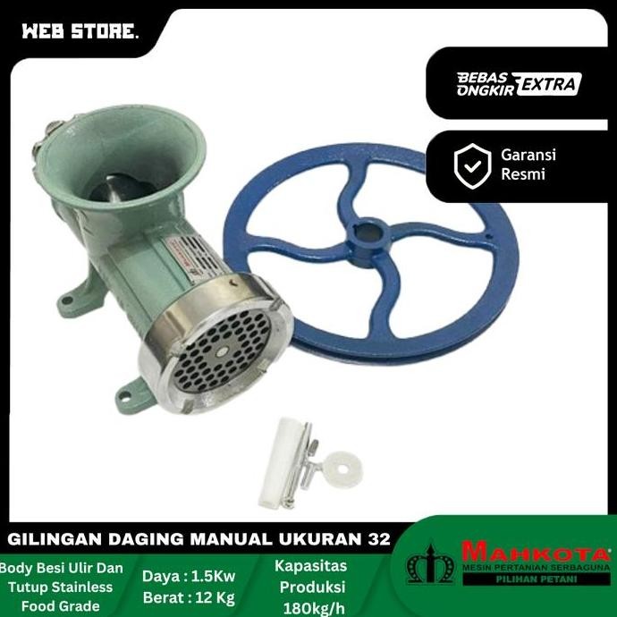 Mesin Gilingan Daging Manual Mesin Giling Kacang No 32 Mahkota Meat Grinder Body Besi Ulir Stainless