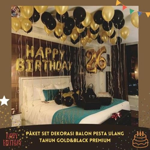 Paket Set Dekorasi Balon Pesta Ulang Tahun Gold&Black Premium