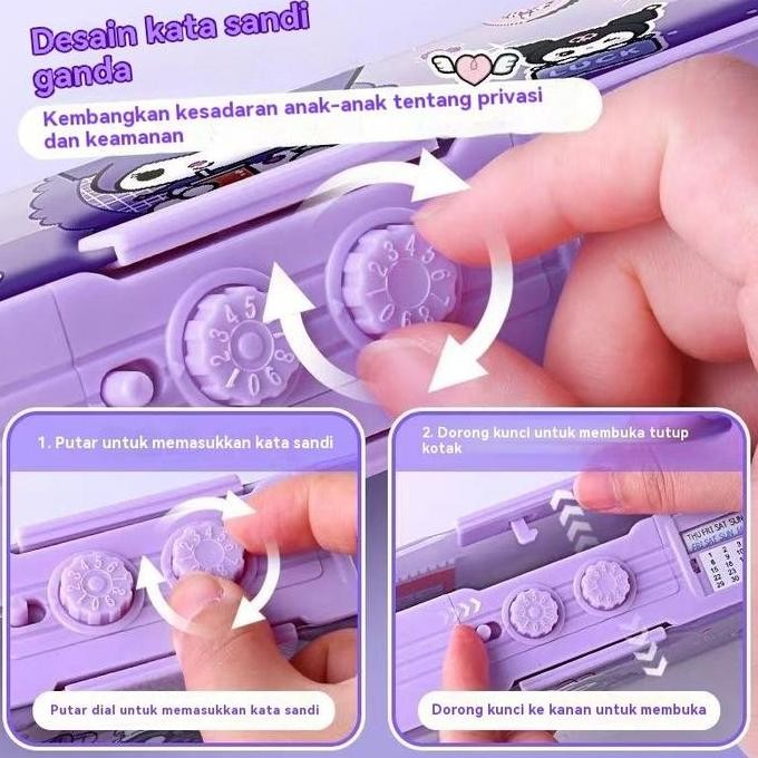 

CODTempat Pensil Password Kuromi + Pena Yang Bisa Dihapus / Tahan Air Multifungsi Lapis Ganda Berkapasitas Besar Lucu- Termasuk Rautan Stationery PM