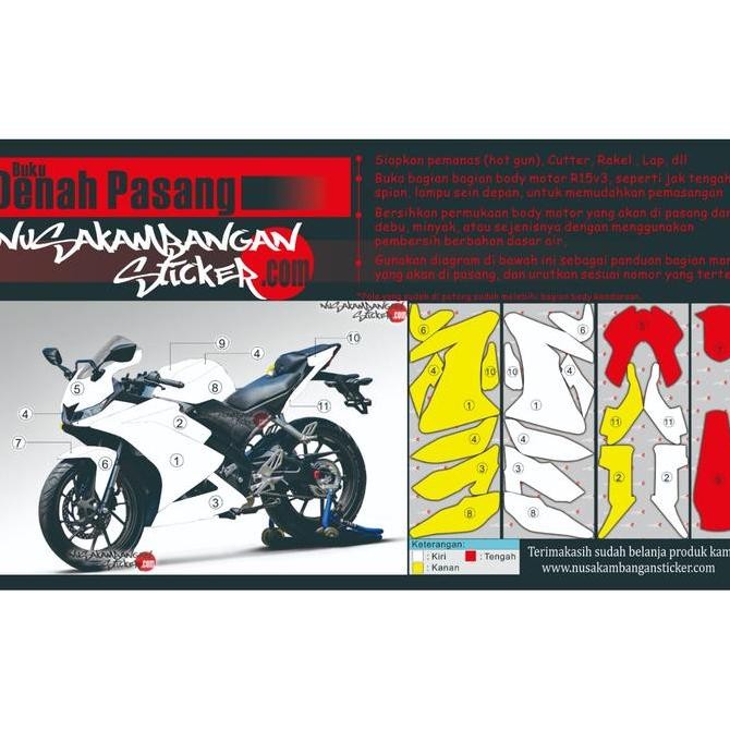 Decal Motor Sticker Motor Yamaha R15 V3 Merah Hitam Original