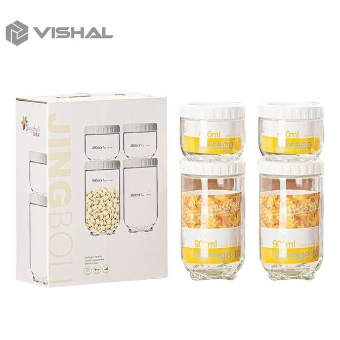 4 In 1 Toples Kaca Set Canister - Toples Satuan / Seal Snack Jar / Toples Allshop