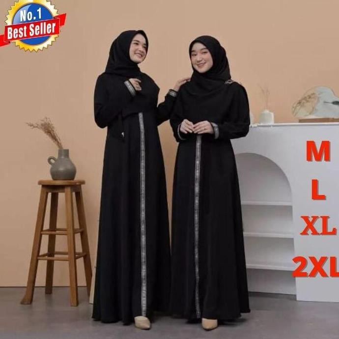 DV47 }} Abaya Hitam Polos Jetblack Turkey Modern Baju Gamis Hitam Polos Wanita