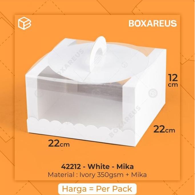 

TERBARU - Box Kue Mika Kotak Cake Packaging Transparan Dus Handle | 4222 White Mika