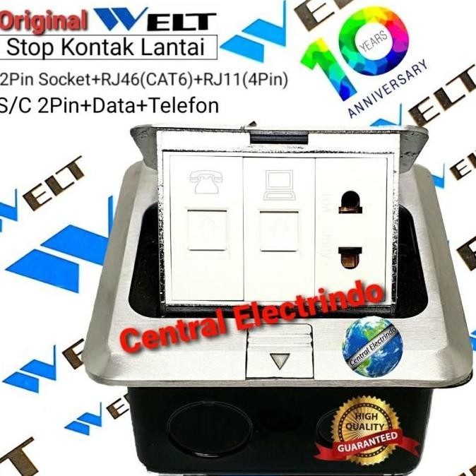 STOP KONTAK LANTAI WELT 2PIN+DATA+TELP.