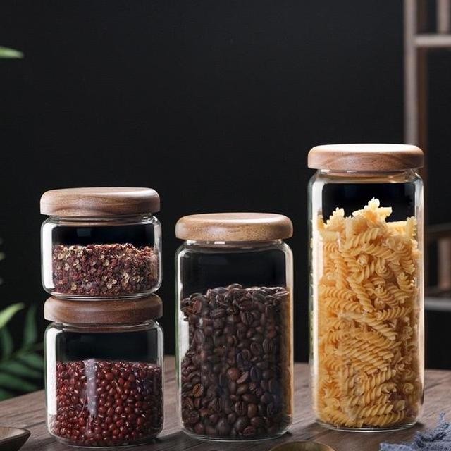 

Toples Kaca Tutup Kayu Akasia Tempat Kopi Bumbu Makanan 720Ml