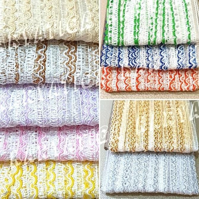 

] Renda Asa / Renda Asah Kombinasi Putih Lebar 1.2 cm ( ~ 19 - 20 Yard)