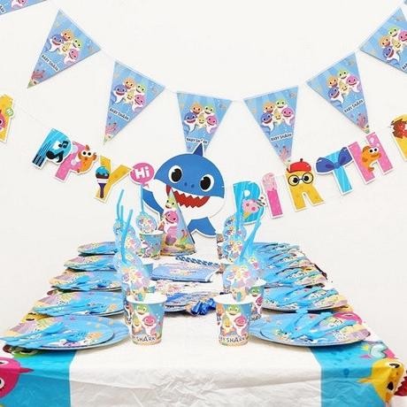 ] BANNER HAPPY BIRTHDAY BABY SHARK BIRU Pesta Ulang Tahun Baby Shark