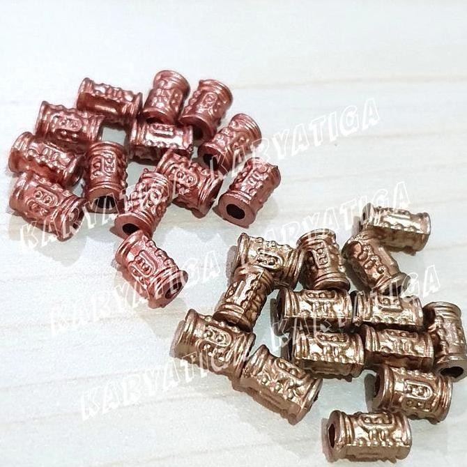 :::::::] Mote SQ Tabung Ukir 9 mm x 6 mm - Tembaga / Emas (5 gram)