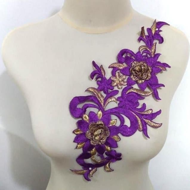 

'+'+'+'+] Renda Aplikasi Bordir Tabur / Patch Bordir Bunga Rosa Ungu-Emas