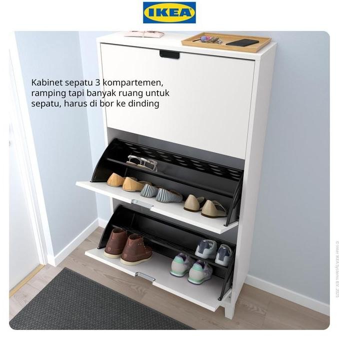 IKEA STLL Rak Kabinet Sepatu Dengan 3 Kompartmen Putih 79x29x148 cm Lemari