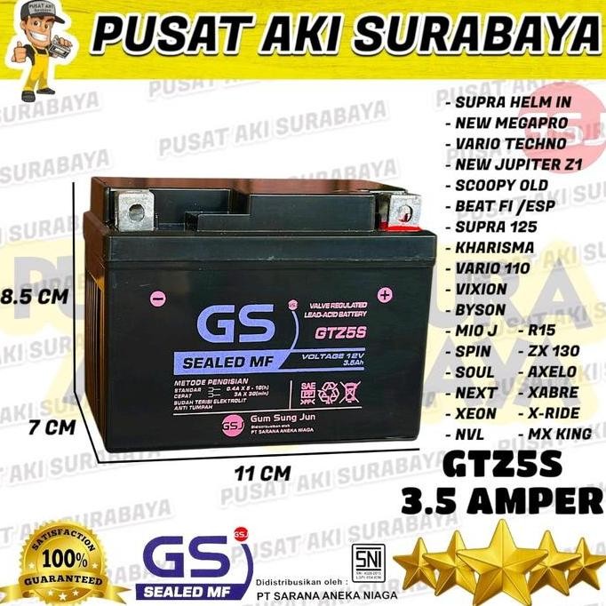 Promo ACCU MOTOR GS J GTZ5S AKI KERING MOTOR HONDA BEAT ESP FI BEAT KARBU VARIO OLD VARIO TECHNO 110