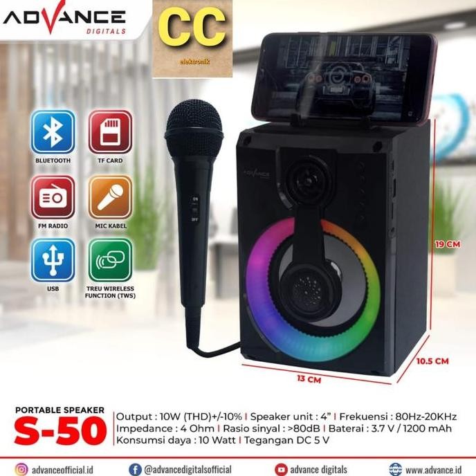 HARGA DISC - ADVANCE PORTABLE SPEAKER BLUETOOTH S-50 SPEAKER ADVANCE S 50