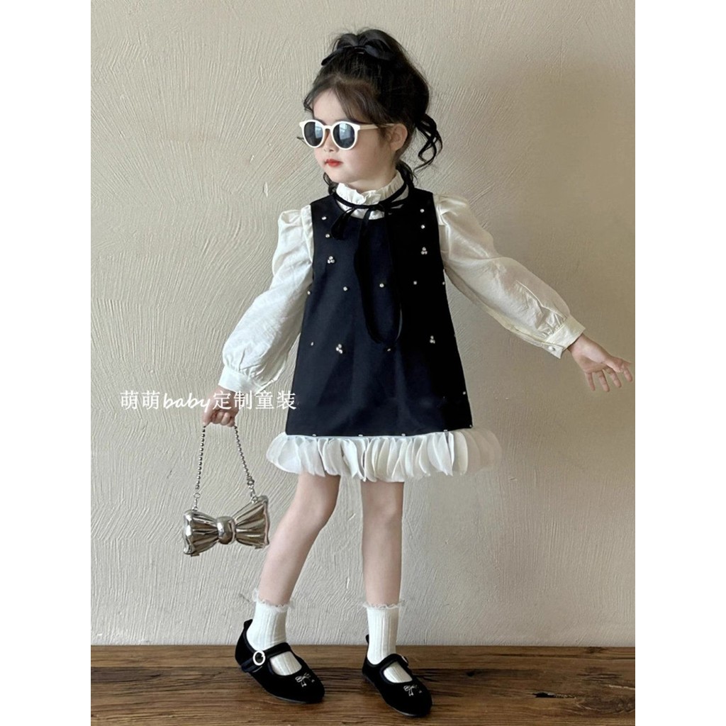 [COD]Versi Korea dari rok kelopak bertabur berlian hitam gaya Hepburn baru untuk anak perempuan