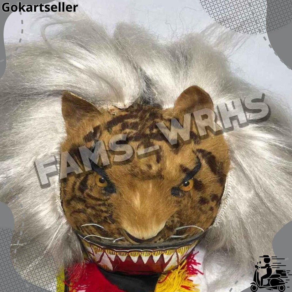 Topeng Macan Reog Ponorogo Bahan Kulit Asli Variasi Macan Coklat Kd 48