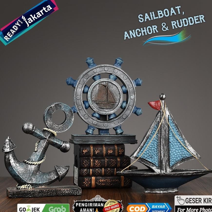 Hiasan Kapal Layar Kemudi Jangkar Dekorasi Anchor Sailboat Rudder