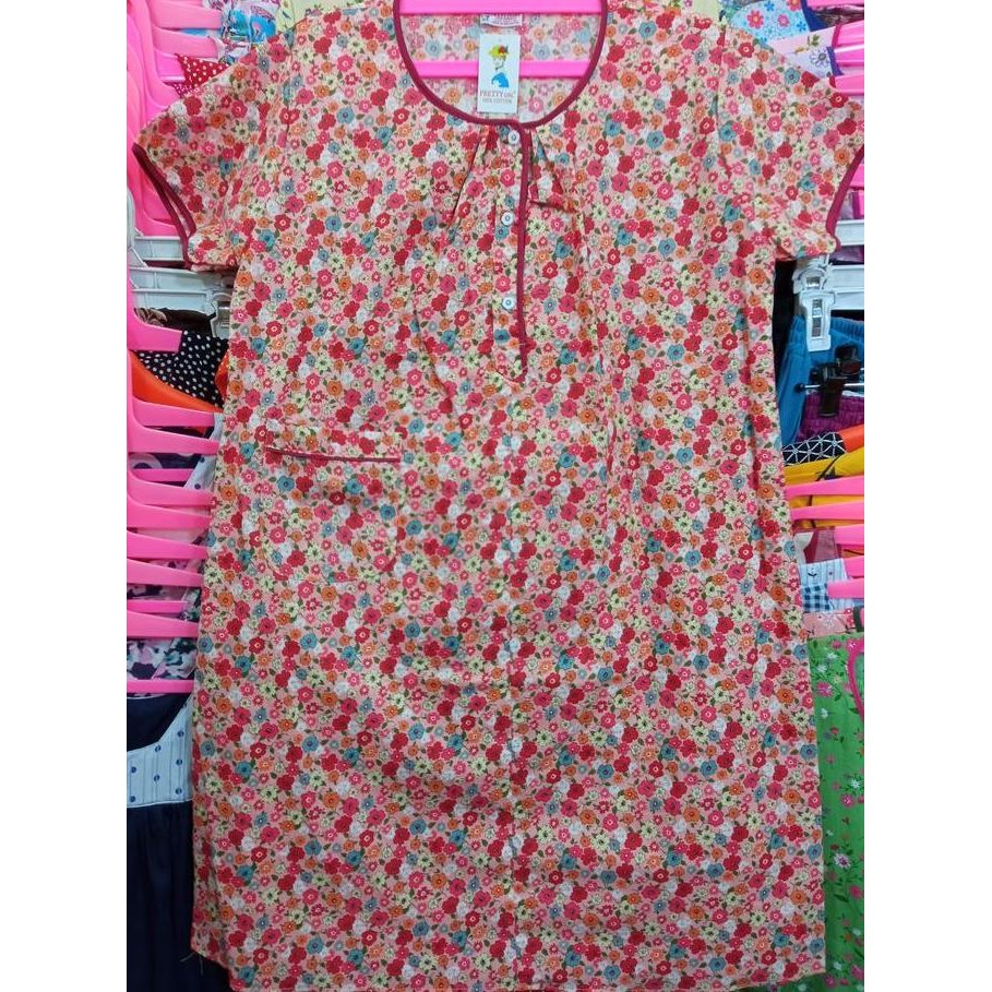 Daster Pretty Girl Bahan Katun Jepang Lokal Lengan Pendek Tebal Adem Premium Cantik Bunga Tidur Hami