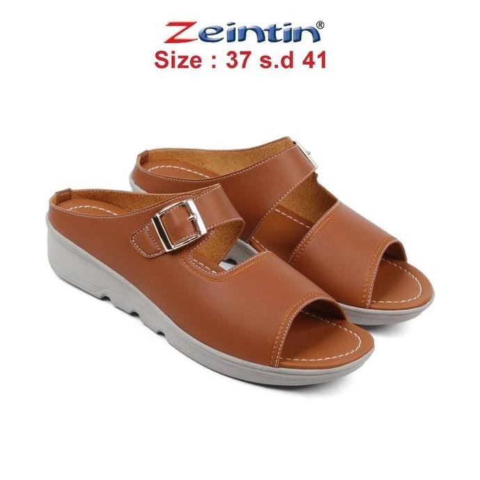 COD Zeintin - Sepatu Sandal Selop Wanita  Bahan Kulit Sintetis WedgesTerbaru Kekinian Fashion Wanita