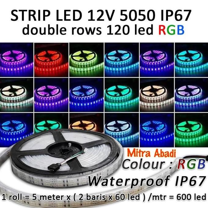 Led Strip Smd 5050 Rgb Double Rows 120 Led/Meter Dc12V Ip67 Waterproof