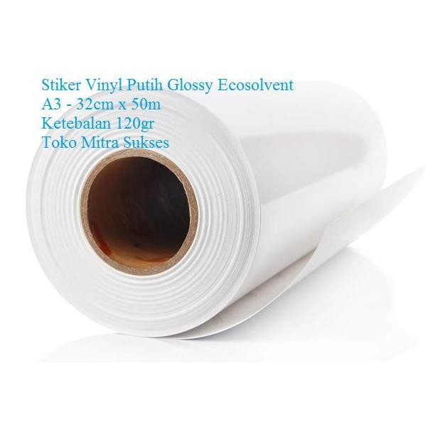 

Ready !!! Stiker Vinyl Putih Glossy Ecosolvent A3+ - 32cm x 50m