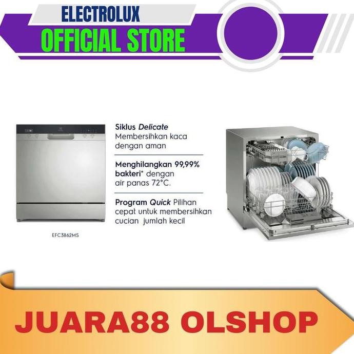 Dishwasher Electrolux EFC3862MS Freestanding 55cm, Kapasitas 8 Piring, Warna Silver/Perak