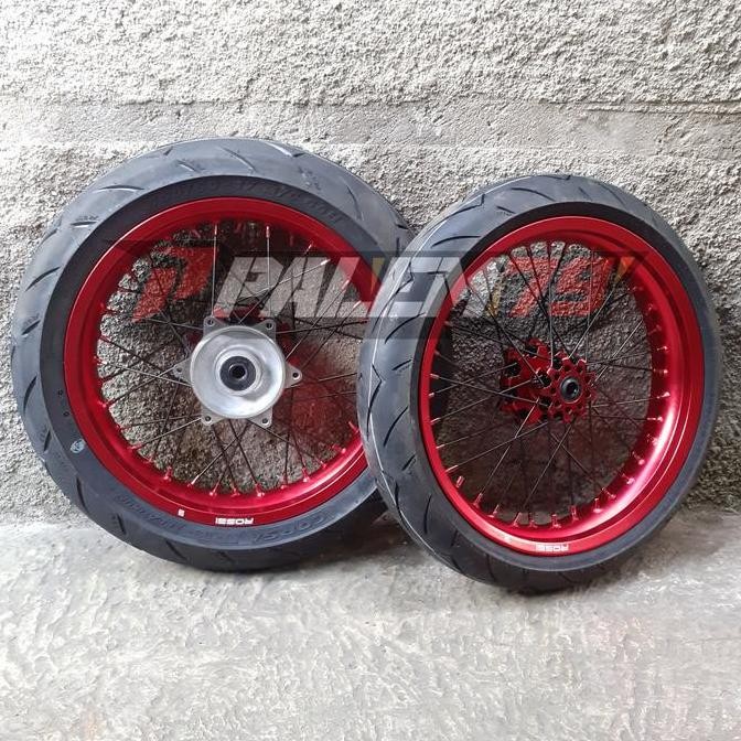 Ready  Wheelset Merah CRF 150 Supermoto Paket Ban Corsa CRF150 Velg 300 350