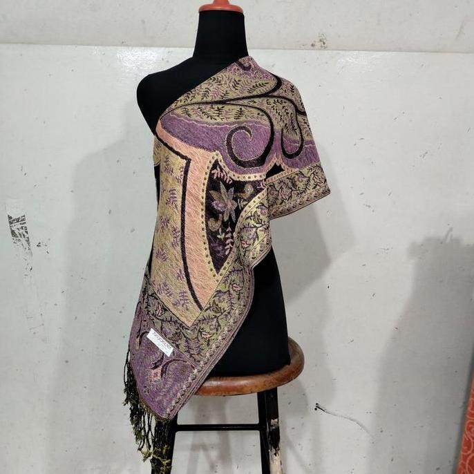 Pashmina Syal Scarf Motif Batik Random Benang emas Selendang Shawl