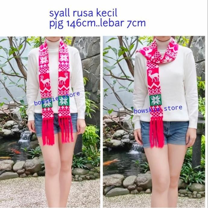 syall shawl leher aksesoris natal syal scarf rajut motif rusa salju
